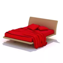 Platform Bed With Red Sheets 3D model