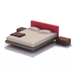 Red Headboard Double Bed 3D model