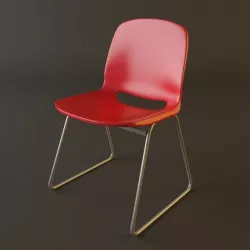 Red Plastic Armless Chair Stackable 3D model