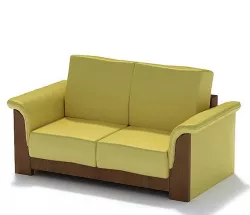 Retro Wooden Yellow Couch 3D model