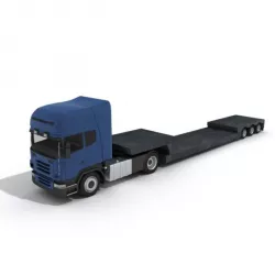 Truck With Blue Cab And Black Trailer 3D model