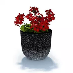 Red Leafy Flower In Studded Pot 3D model