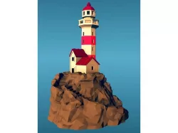 Lighthouse on a rock, low-poly edition