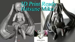 3D PRINT READY!! Miku Hatsune crouching 