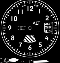 Altimeter Styled Wall Clock - 200mm face, hands, and frame