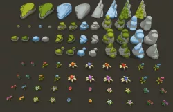 Painted Stones and Plants Low-poly  3D model