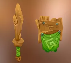 Shield and Sword -- hand painted  Low-poly  3D model