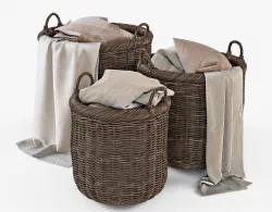 Wicker Basket 7 Walnut Brown with Cloth 3D model