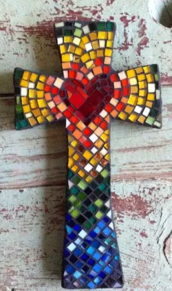 Cross With Heart (Rainbow Mosaic)
