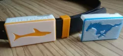 rugged airport buckle with 2-color logo on a single color printer