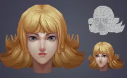3D game handpainted female head Low-poly  3D model