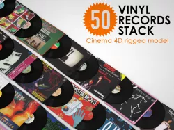 50 Vinyl Records Stack rigged 3D model