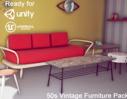 50s Vintage Furniture Pack Low-poly  3D model