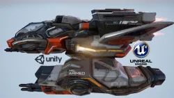 Corvette Spaceship - game model Low-poly  3D model