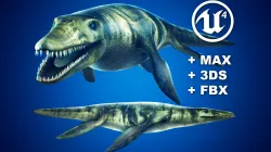 Realistic Pliosaur Mosasaurus with UE4 Support Low-poly  3D model