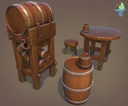 Tavern Barrel set Low-poly  3D model