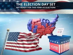 USA - Election Day Set Flag Map and Vote Box 3D model
