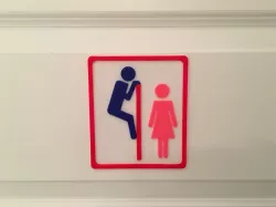 Funny toilet sign do not look over!