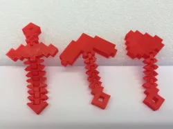 Minecraft Articulated Keyring. Pickaxe, Wood Axe and Sword