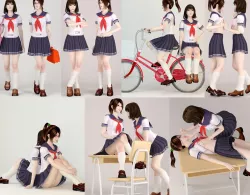 7 poses of Natsumi and Mariko schoolgirl  3D model