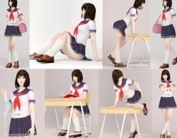 8 poses of  schoolgirl Mariko 3D model