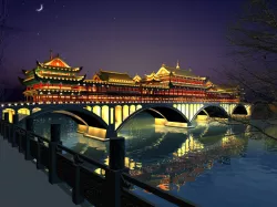 China ancient birdgr - YaAn Wind and Rain porch Bridge night sce 3D model