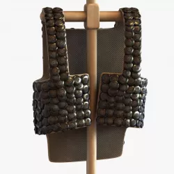 Old scale body armor on wood hanger 3D model