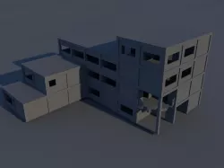 Ruined Industrial building in parts Low-poly  3D model
