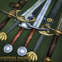 3 Two-Handed Medieval Swords Low-poly  3D model