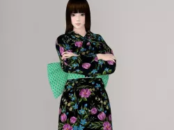 Akari in kimono pose 01 3D model