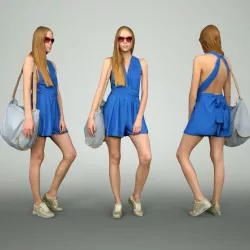 Blue Dress Photorealistic arch viz 3D character Low-poly  3D model