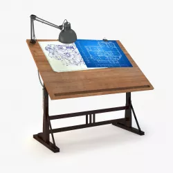 Blueprint Desk with Lamp 3D model