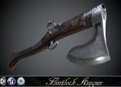 Flintlock Axe-Gun - model and textures Low-poly  3D model