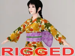 T pose rigged model of Kumiko in kimono 3D model