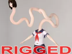 T pose rigged model of rokurokubi girl Mariko 3D model