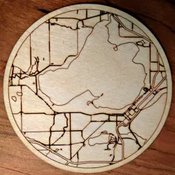 Laser cut coaster of Lake Mendota