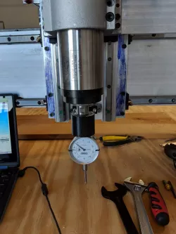 Dial indicator clamp for CNC router spindle