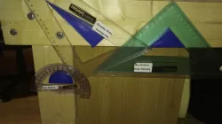 Drawing equipment wall mounts, protractor & set squares 