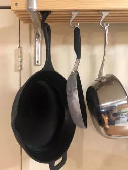 Pot hook for kitchen pot rack