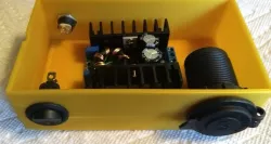 Project box with charge port, 12v port, switch and room for buck converter.