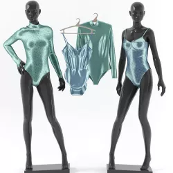 lingerie on hangers and on the mannequins 3D model