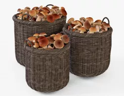 Wicker Basket 7 Walnut Brown Color with Mushrooms 3D model