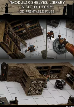 Modular Shelves - Library & Study Decor - 28mm Gaming - Sample Items