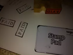ink stamps office related : paid, reject, passed etc.