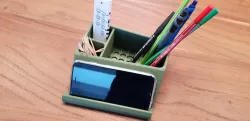Pen and stuff holder with angled Phone holder