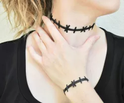 Stitched Neck Choker and Stitched Wrist Bracelet