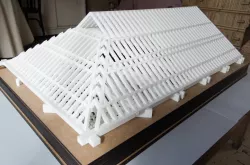 Maqueta del artesonado de par y nudillo de la Iglesia de San Miguel Bajo E: 1/20 m
