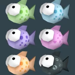 Cartoon low poly fish with multiple textures Low-poly  3D model