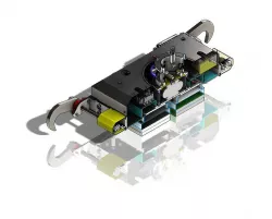 Cu plate vacuum gripper with mechanical securing fingers.