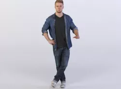 Leo 0048 Man in a denim shirt resting on invisible table, leg... 3D model